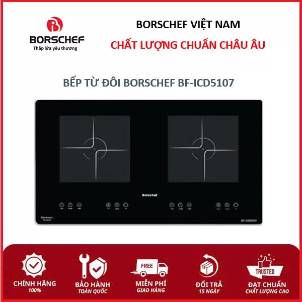 Bếp từ đôi Borschef, bo viền inox, inverter BF-ICD5107