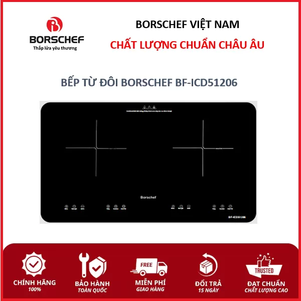 Bếp từ đôi Borschef, bo viền inox, inverter BF-ICD51206