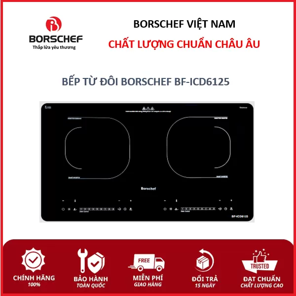 Bếp từ đôi Borschef, bo viền inox, inverter BF-ICD6125