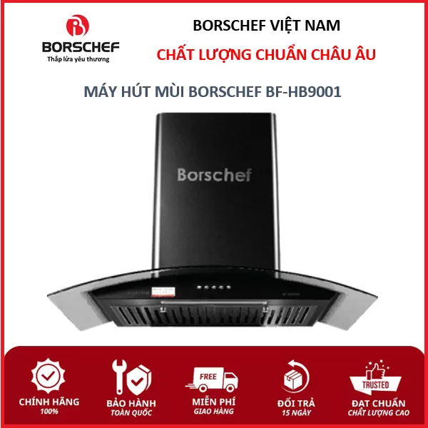 Hút mùi Bosrchef, kính cong, điều khiển cơ BF-HB9001