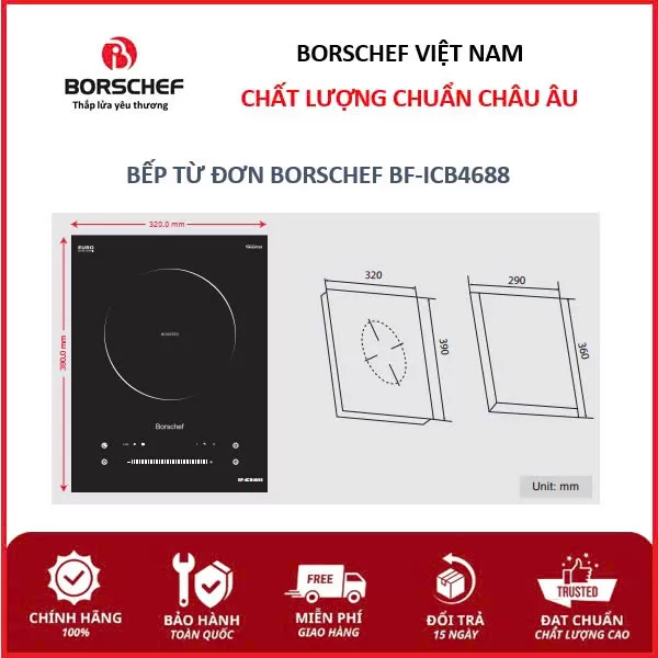 Bếp từ đơn âm Borschef, inverter, chống nhiễu từ EMC BF-ICB4688