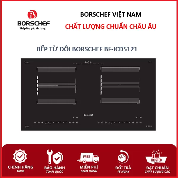 Bếp từ đôi Borschef, bo viền inox, inverter BF-ICD5121