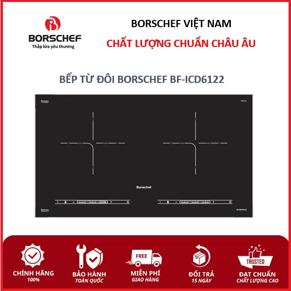 Bếp từ đôi Borschef, bo viền inox, inverter BF-ICD6122