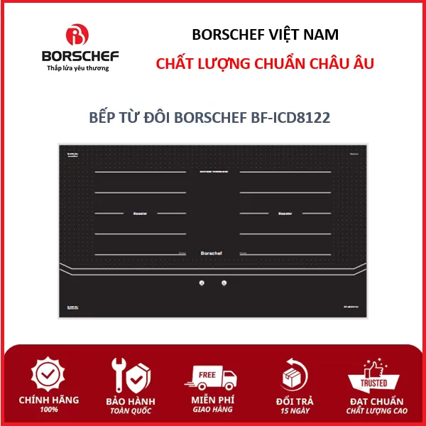 Bếp từ đôi Borschef, bo viền hợp kim nhôm, inverter BF-ICD8122